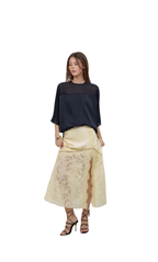 LACE SATIN MIXED ANKLE LENGTH SLIP SKIRT