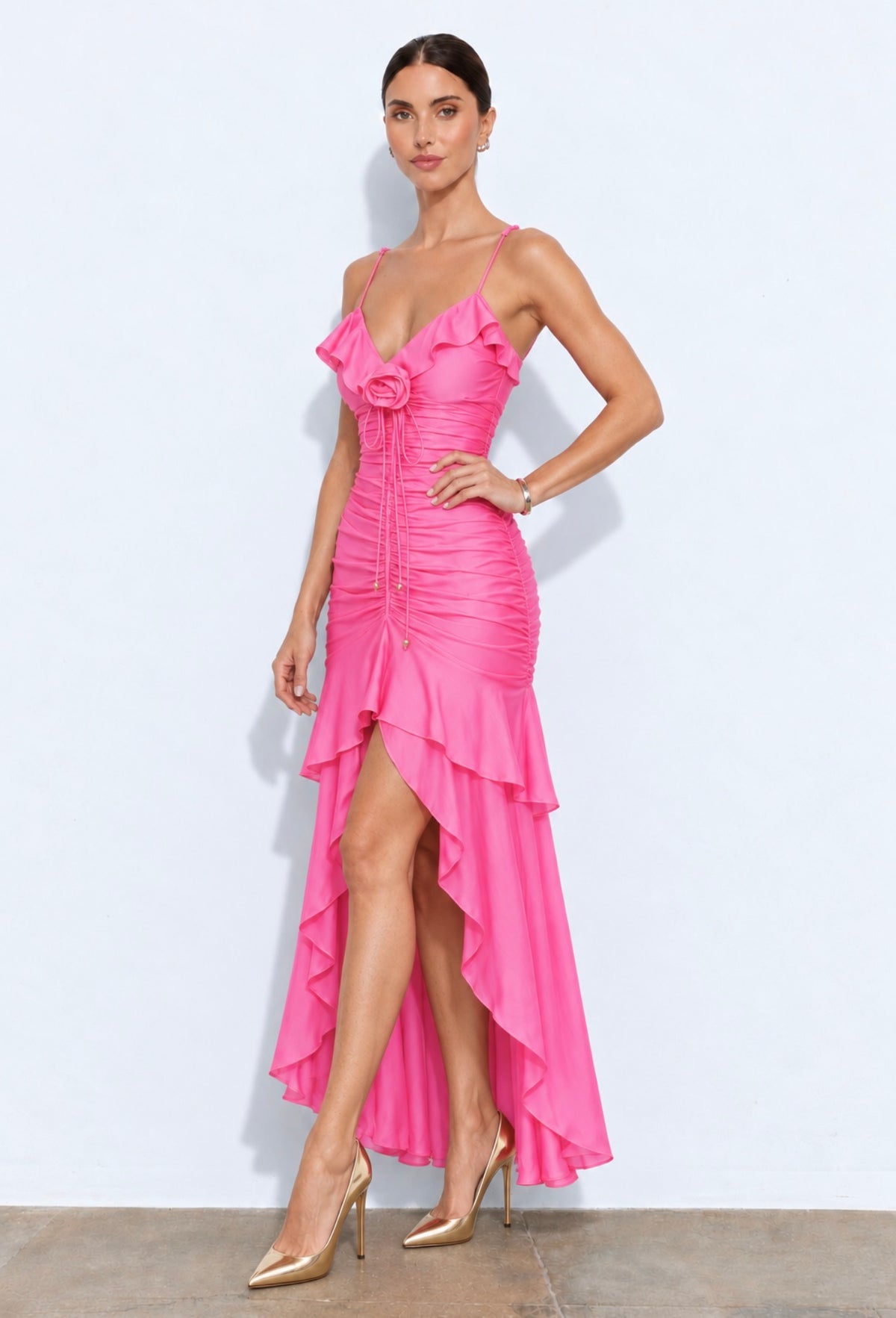 Rosalia Ruched Ruffle Maxi Dress