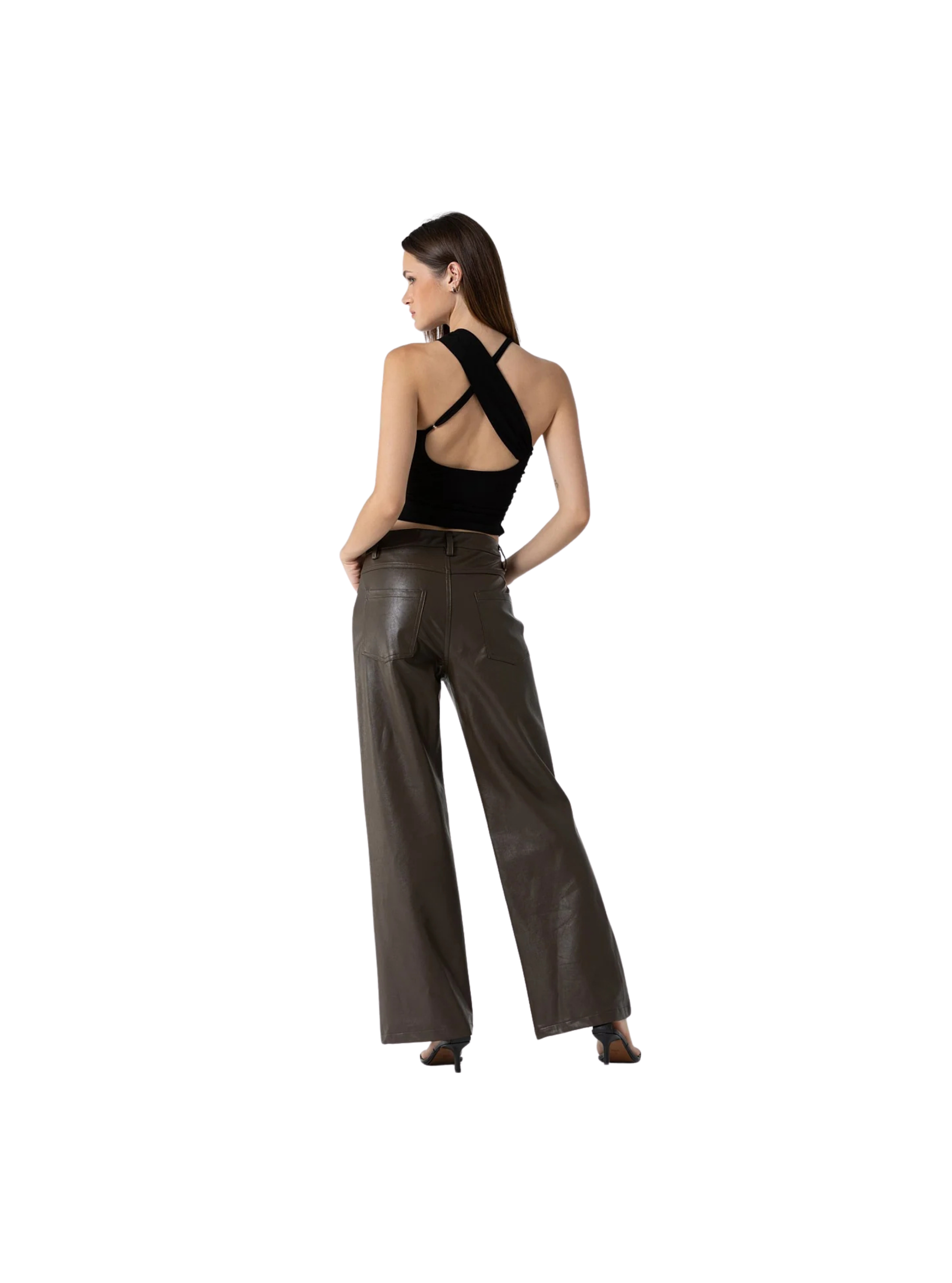 LADIES KNIT COTTON PLEATED CROSS FRONT HALTER TOP