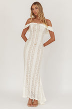 Romance Dreamer White Lace Off-the-
Shoulder Maxi Dress