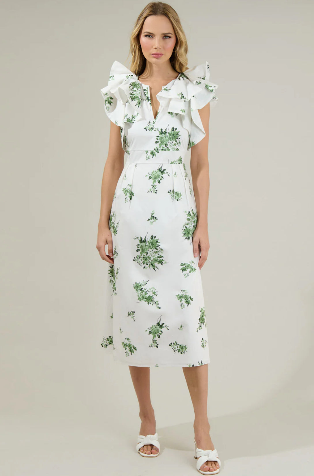 Ria Floral Santana Tie Back Midi Dress