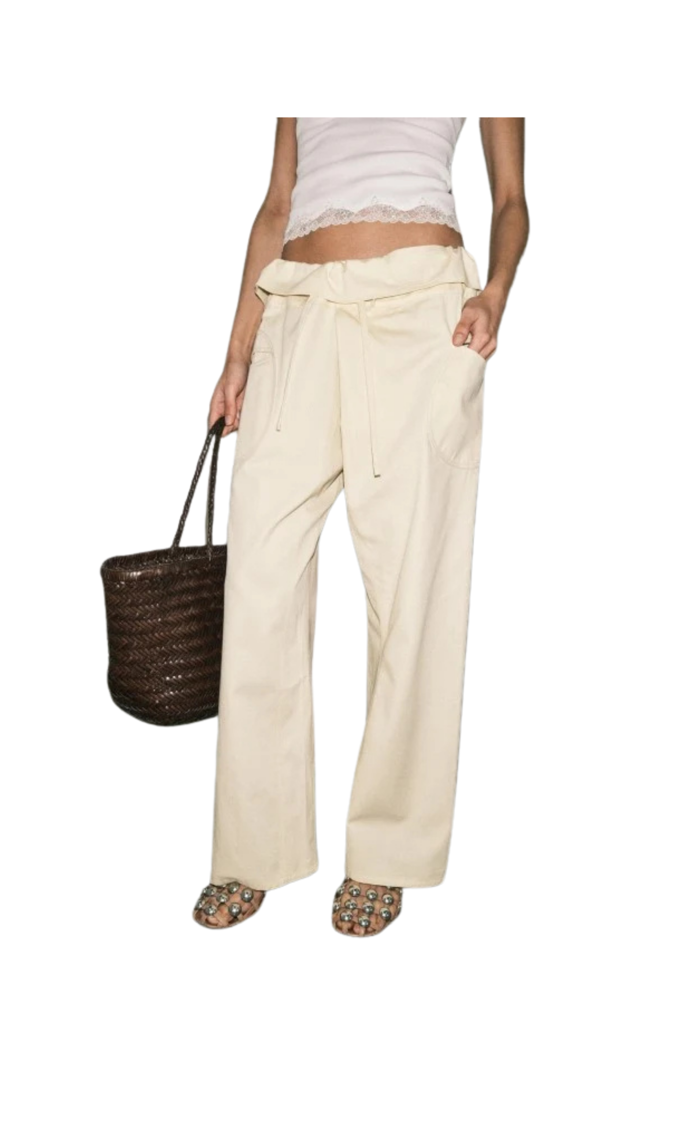 Anja Fold-over Cotton Twill Pant