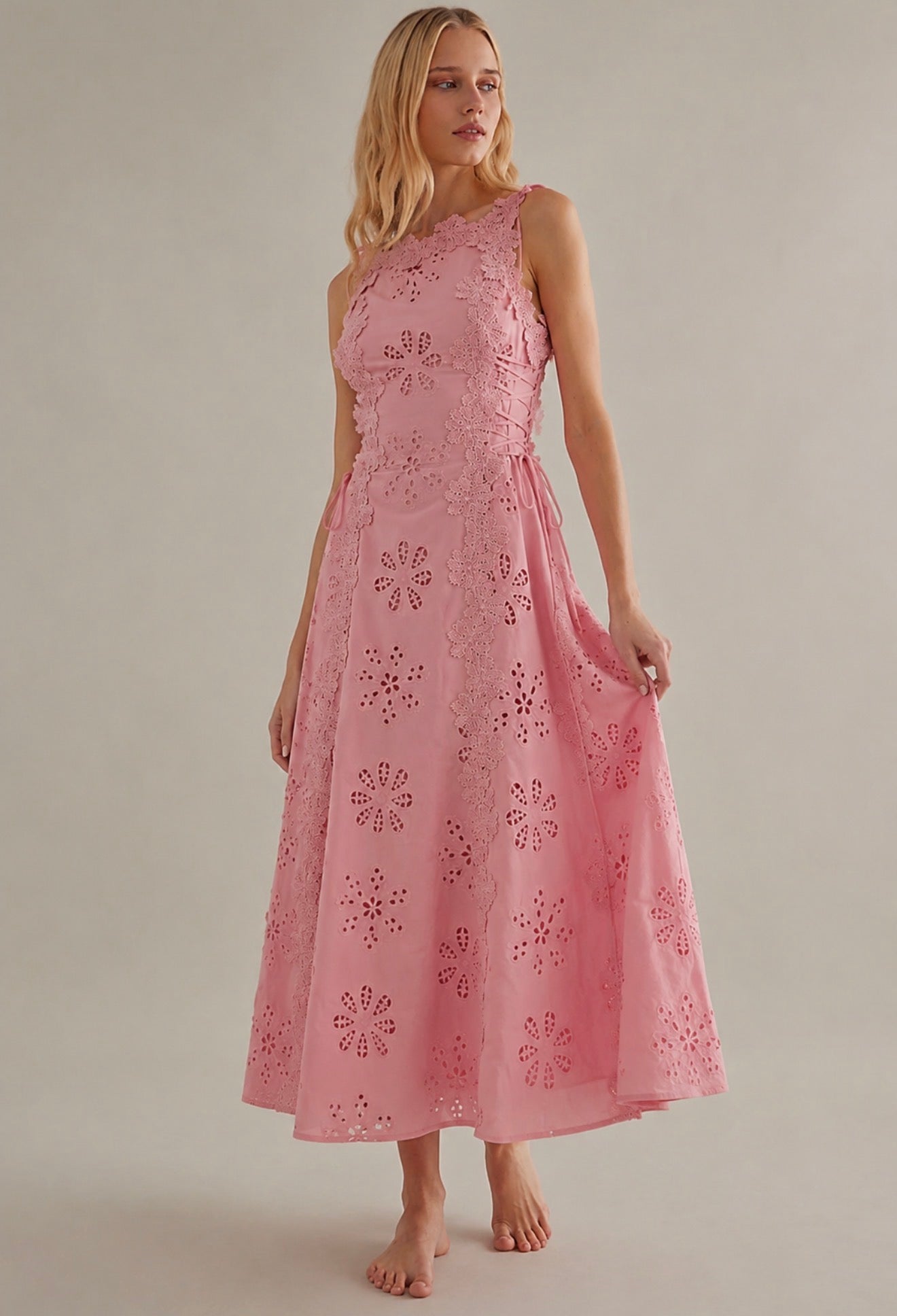 Rosé Eyelet Midi dress