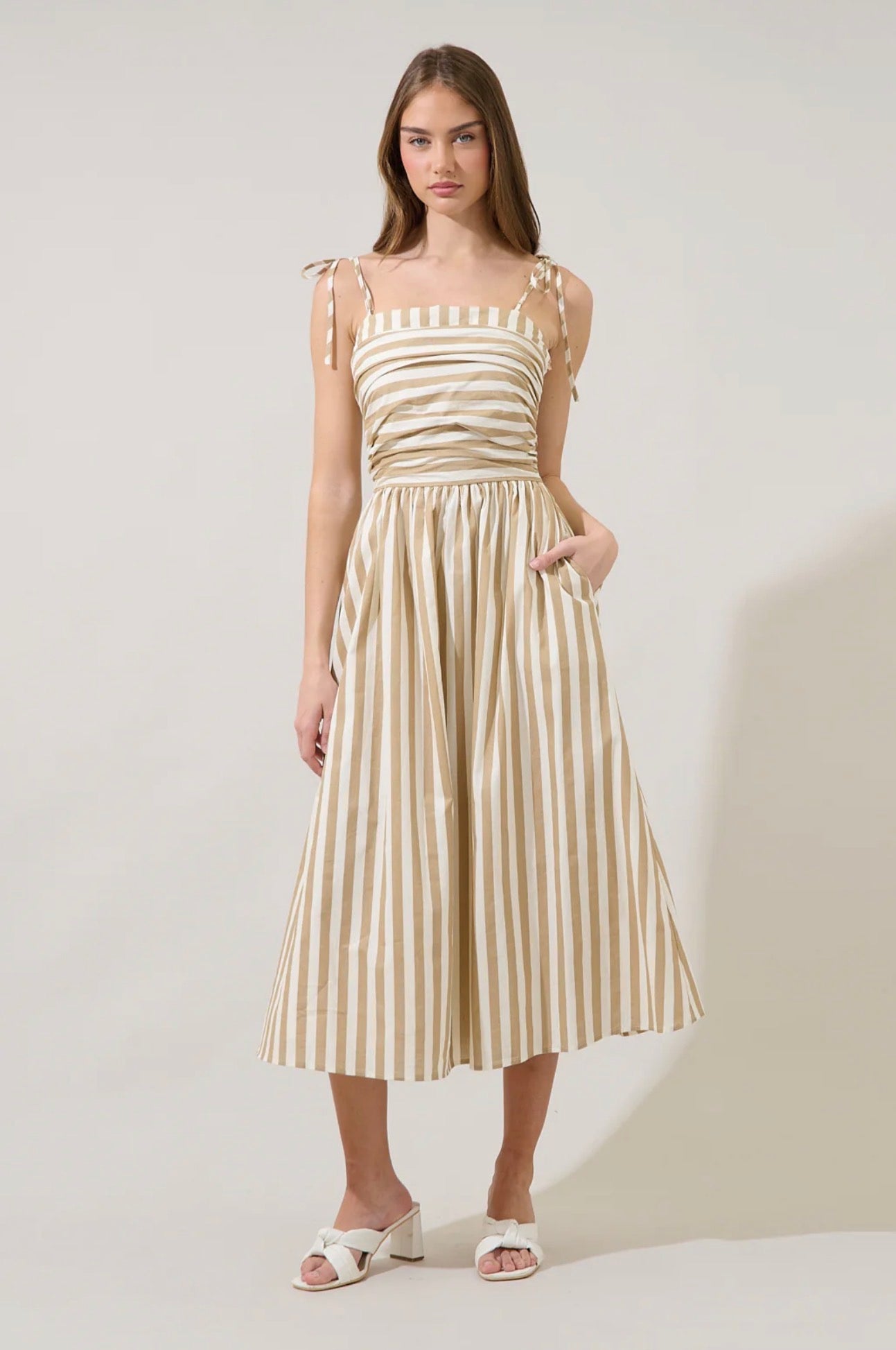 Evelina Ruched Midi Dress Lasha Stripe