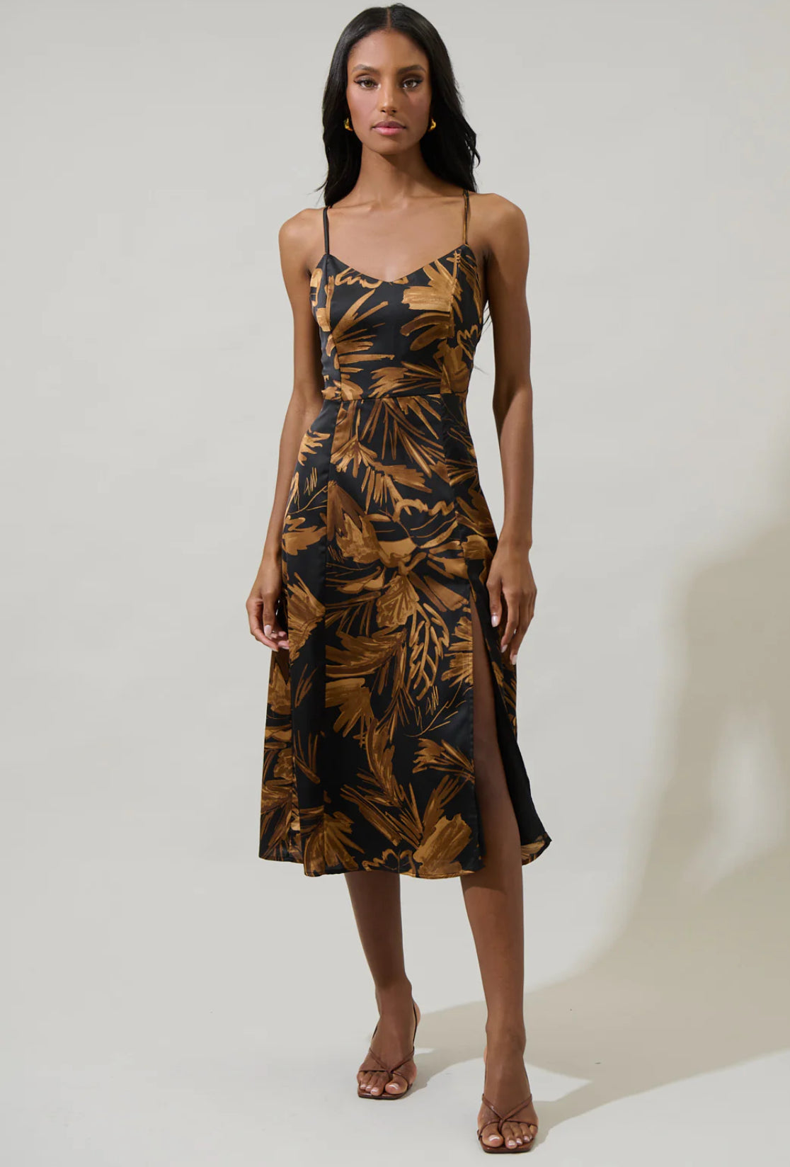 Palm Tropics Midnight Parting Ways Satin Midi Dress