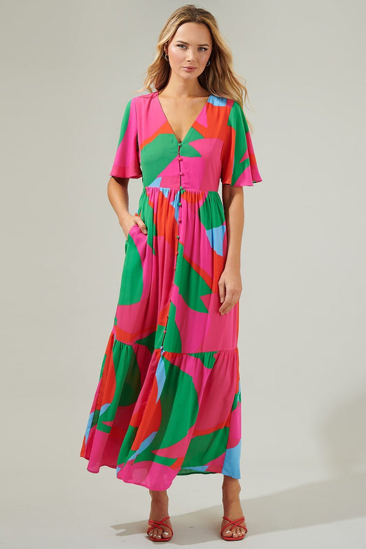 Milton Abstract Pismo Button
Down Flutter Maxi Dress