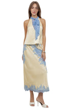 SATIN & LACE HALTER TOP & SKIRT SET - BUTTER YELLOW