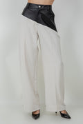 FAUX PU LEATHER COMBO TROUSERS WITH ADJUSTABLE BOTTOM