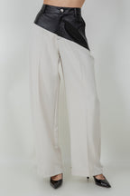 FAUX PU LEATHER COMBO TROUSERS WITH ADJUSTABLE BOTTOM