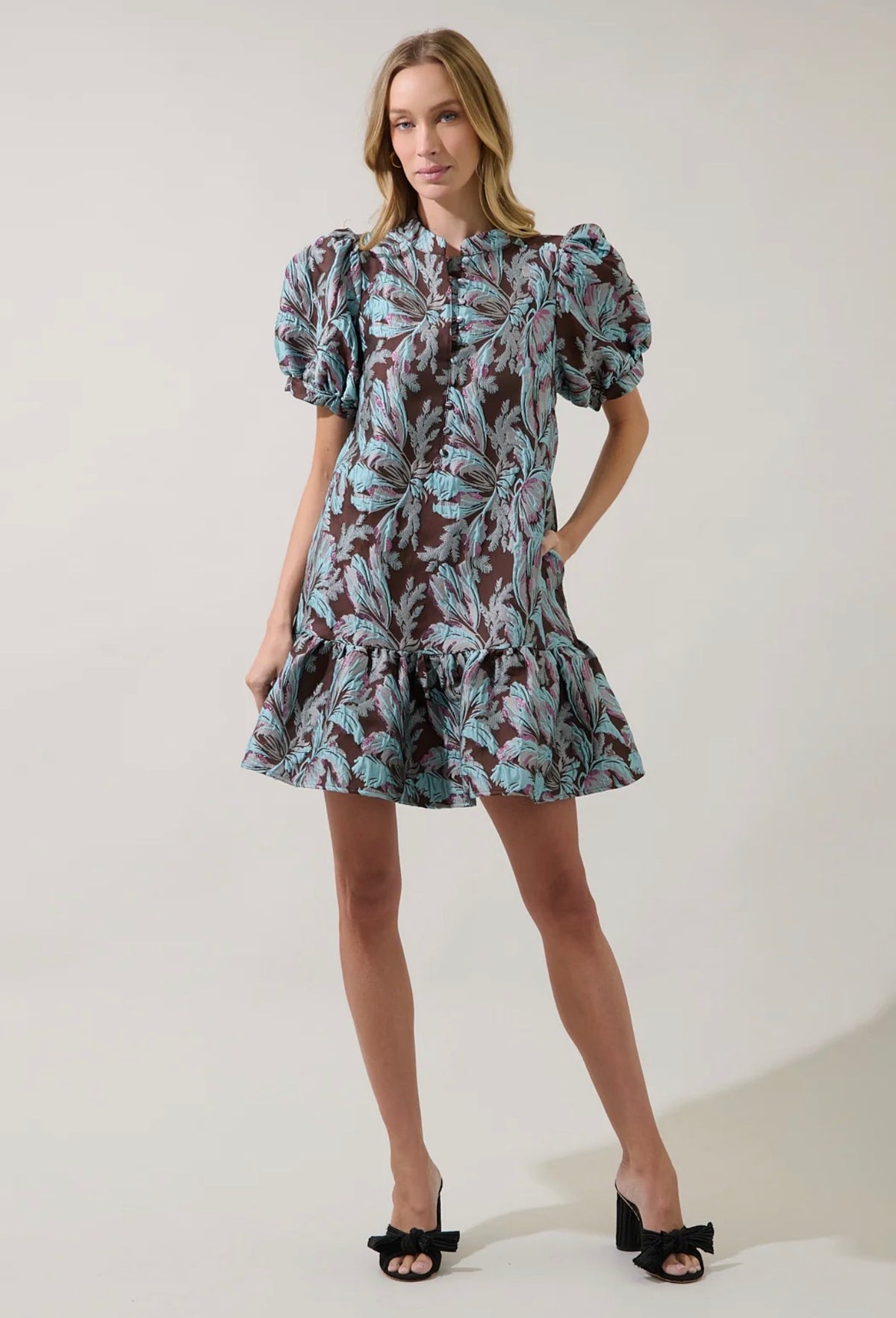 Leona Ruffle Mini Dress Jacquard