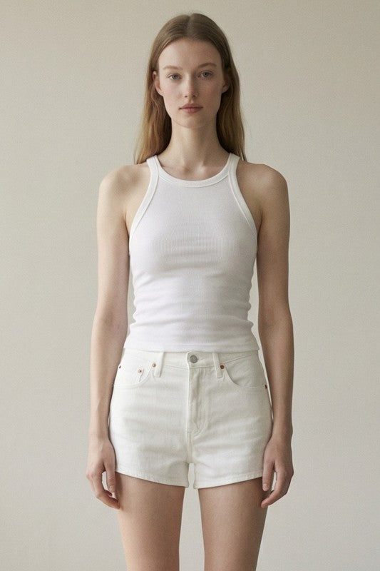 RIBBED SLEEVELESS SCOOP NECK TANKTOP