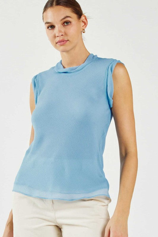 COWL NECK SHORT SLEEVES BLOUSE