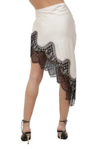 CONTRAST LACE ASYMMETRICAL SATIN
SKIRT