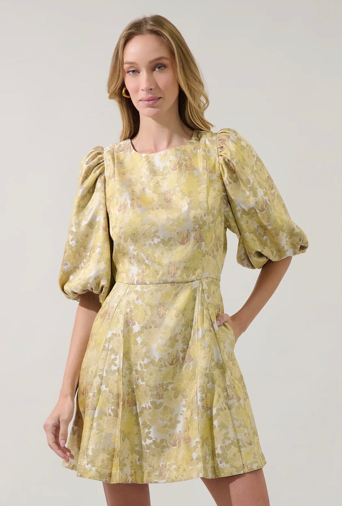 Iris Bubble Sleeve Mini Dress Kia Jacquard