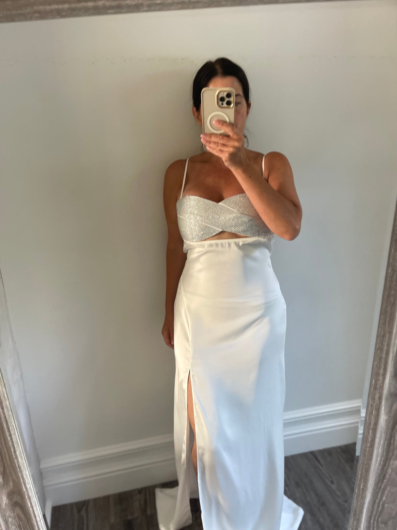 White Rhinestone Bra Top Maxi