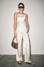 EDEN SATIN COWL NECK CAMI WIDE LEG PANT SET