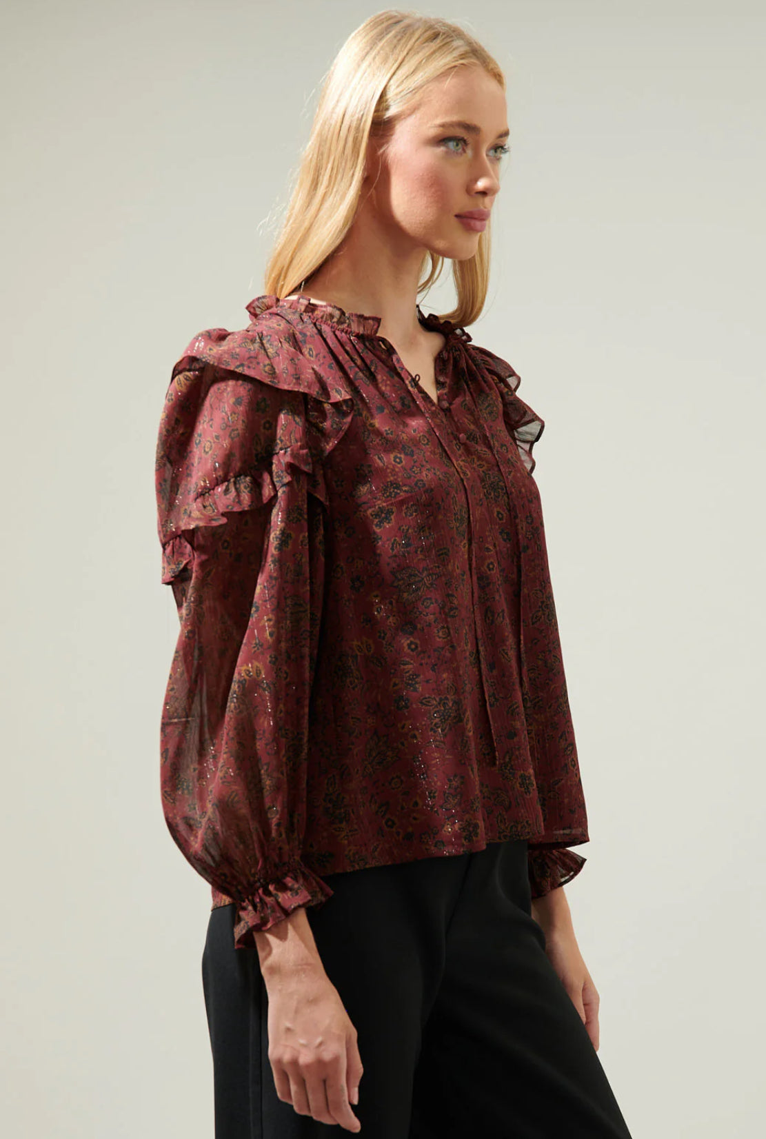 Carmina Beau Floral Marquette Henley Blouse