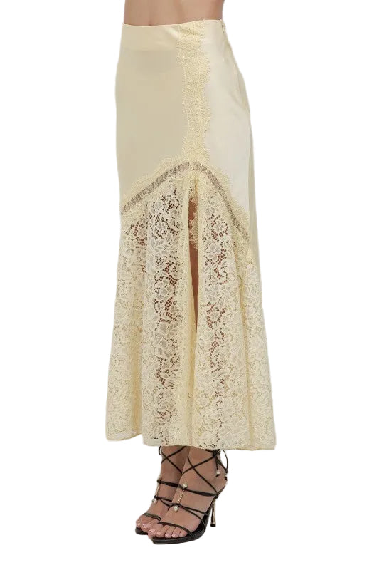 LACE SATIN MIXED ANKLE LENGTH SLIP SKIRT
