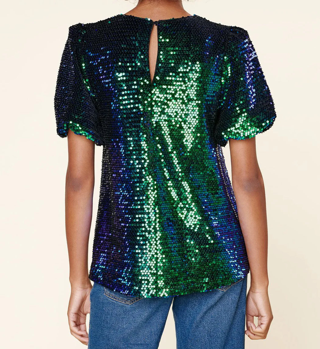 Alana Sequin Bubble Sleeve Top