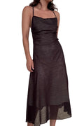 Chiffon Cross Tie Back Asymmetric Hem Midi Dress