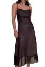 Chiffon Cross Tie Back Asymmetric Hem Midi Dress