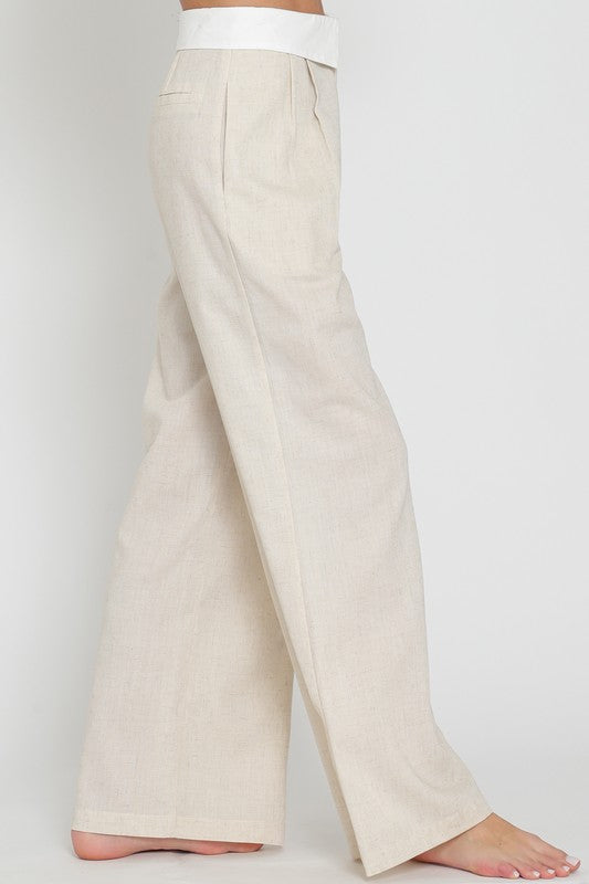 CONTRAST WAISTBAND DETAILING LINEN
LONG PANTS