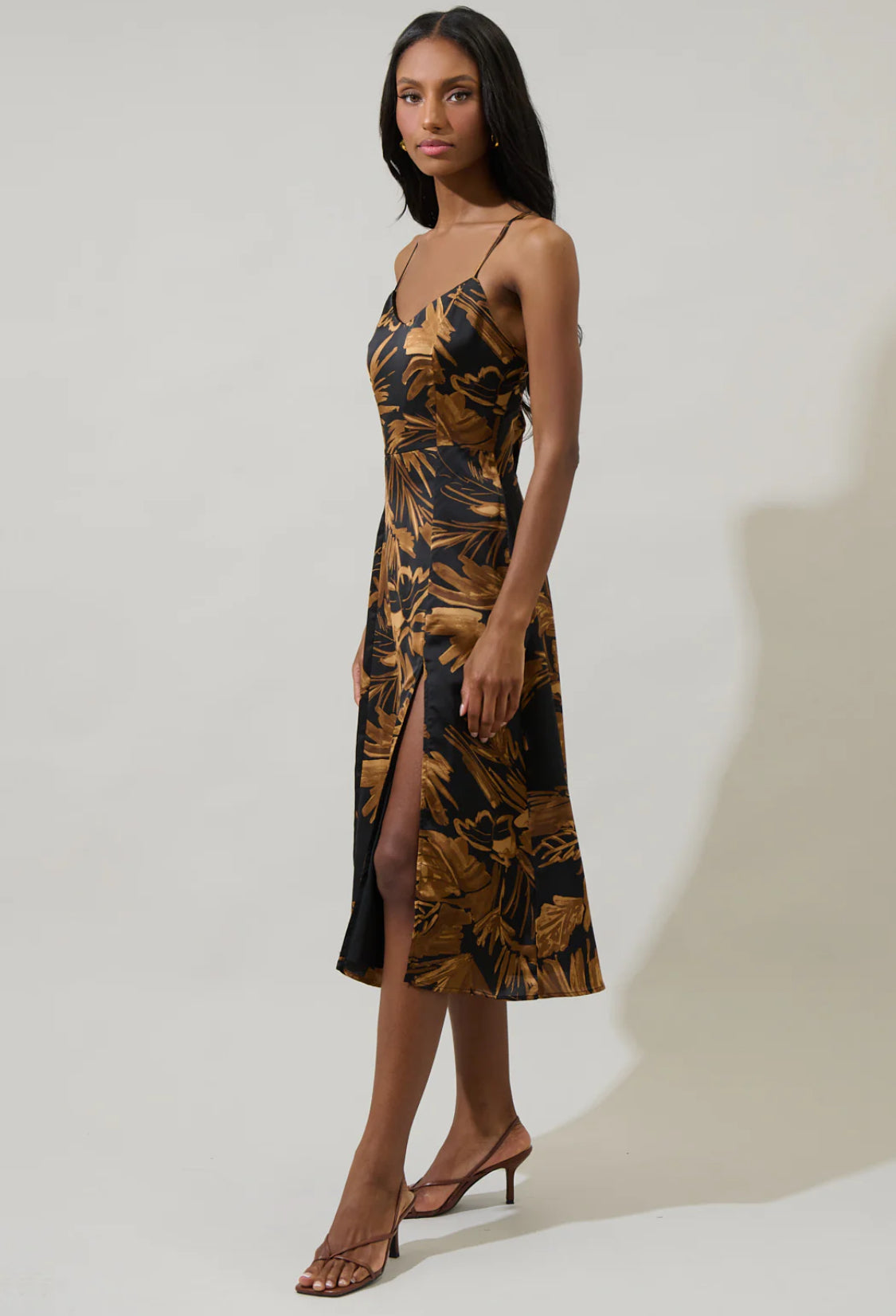 Palm Tropics Midnight Parting Ways Satin Midi Dress