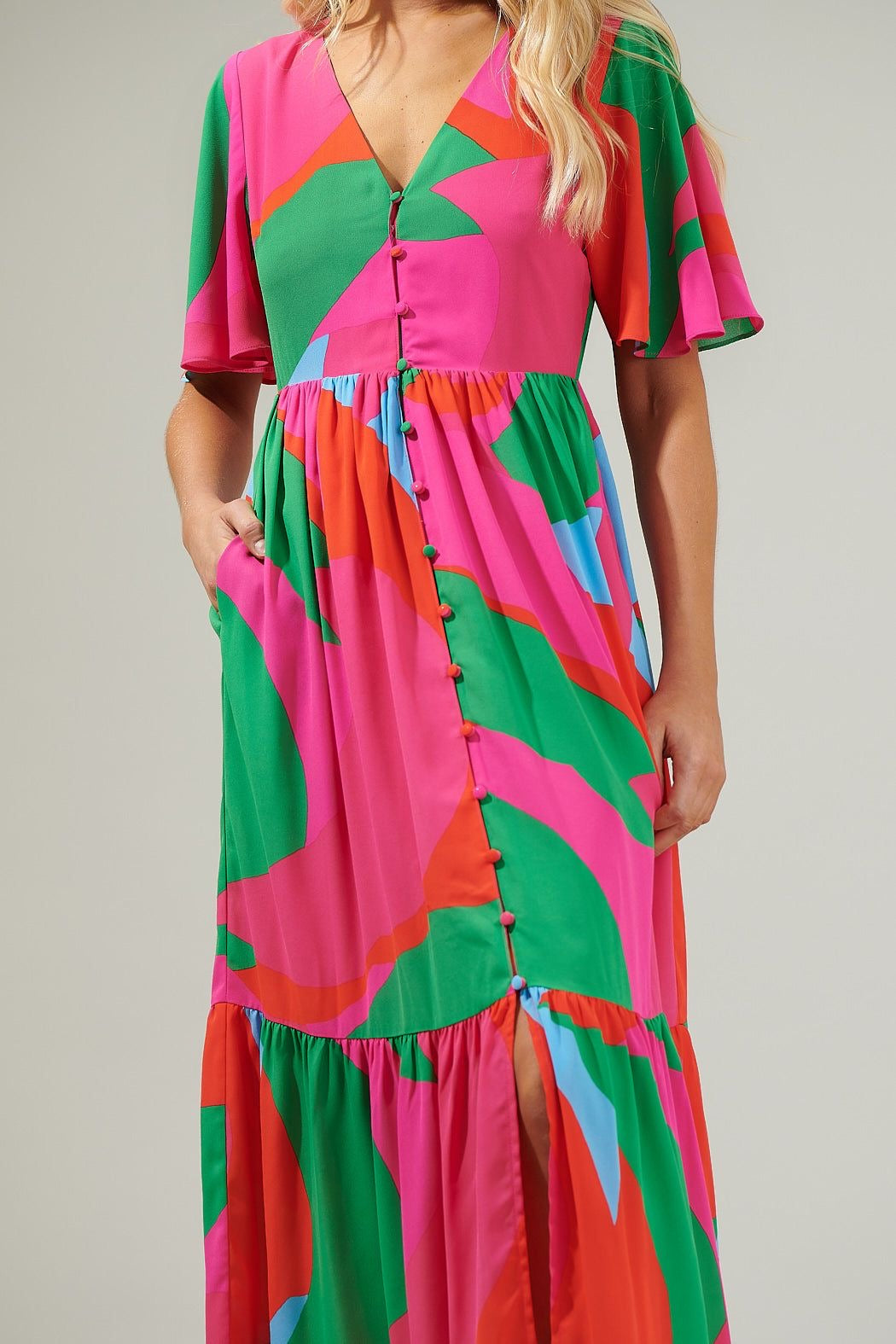 Milton Abstract Pismo Button
Down Flutter Maxi Dress