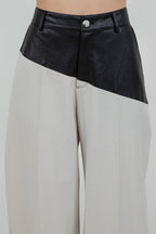 FAUX PU LEATHER COMBO TROUSERS WITH ADJUSTABLE BOTTOM