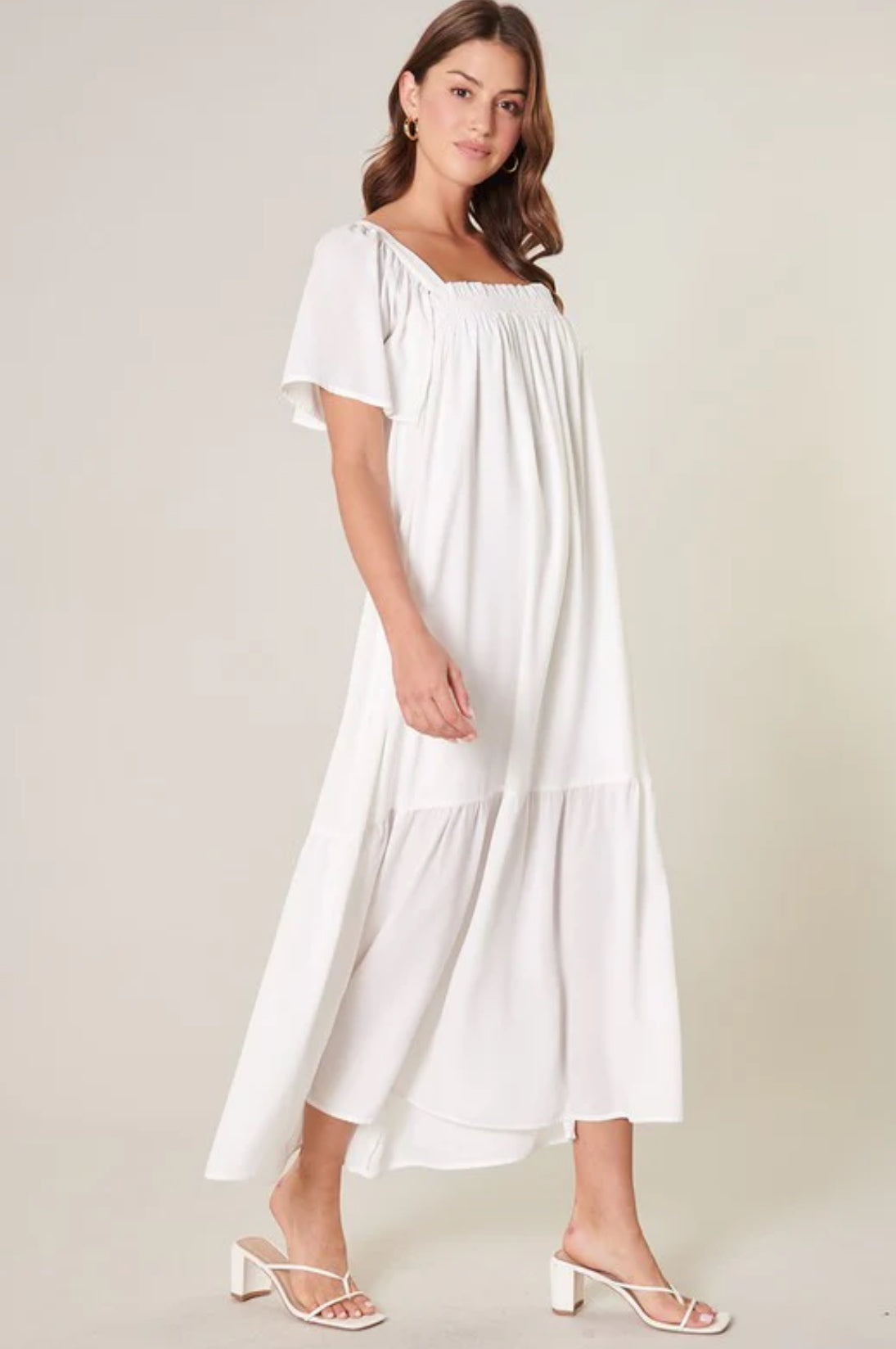 Moonstone Flutter Sleeve Cross Back Midi Dress