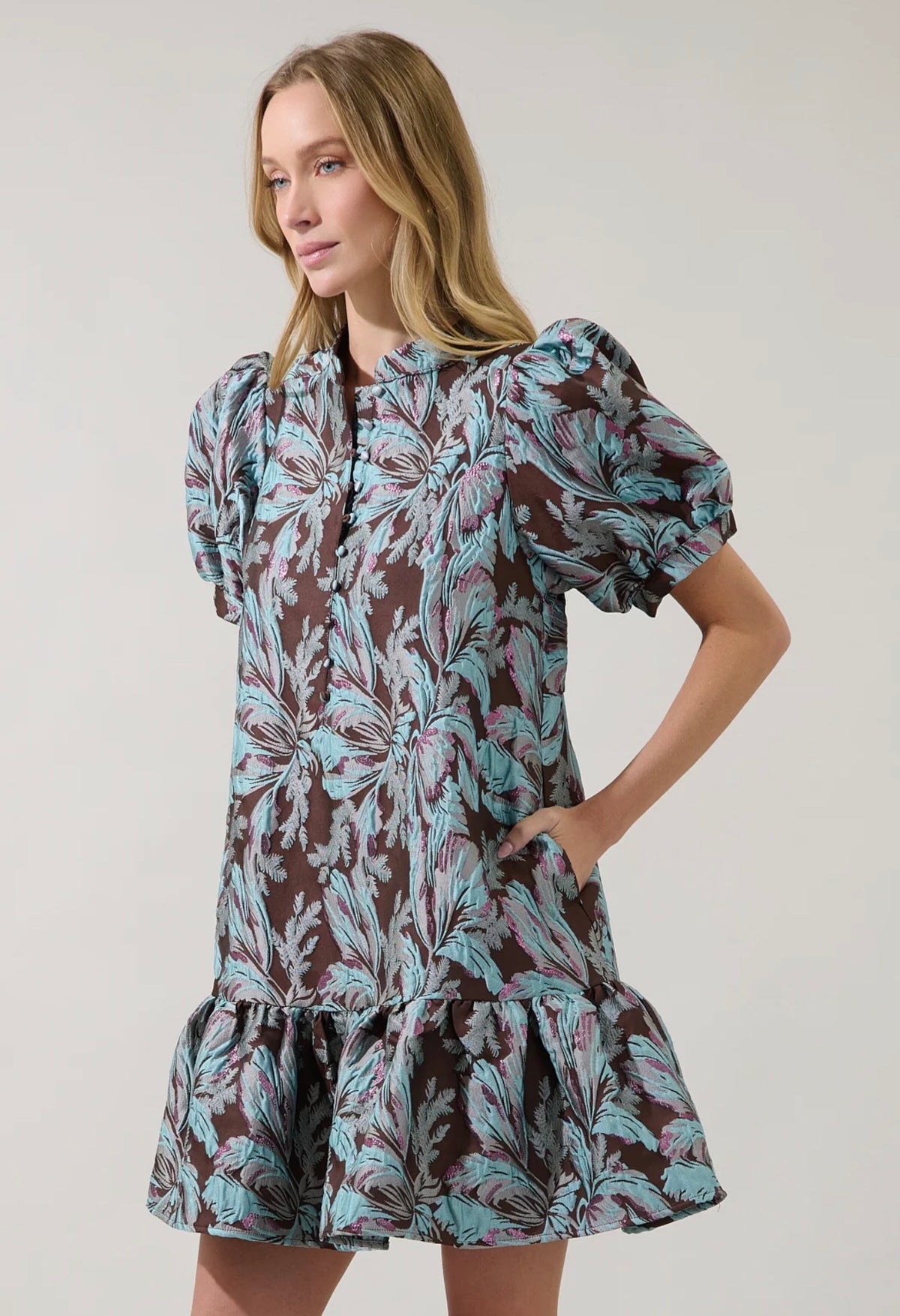 Leona Ruffle Mini Dress Jacquard