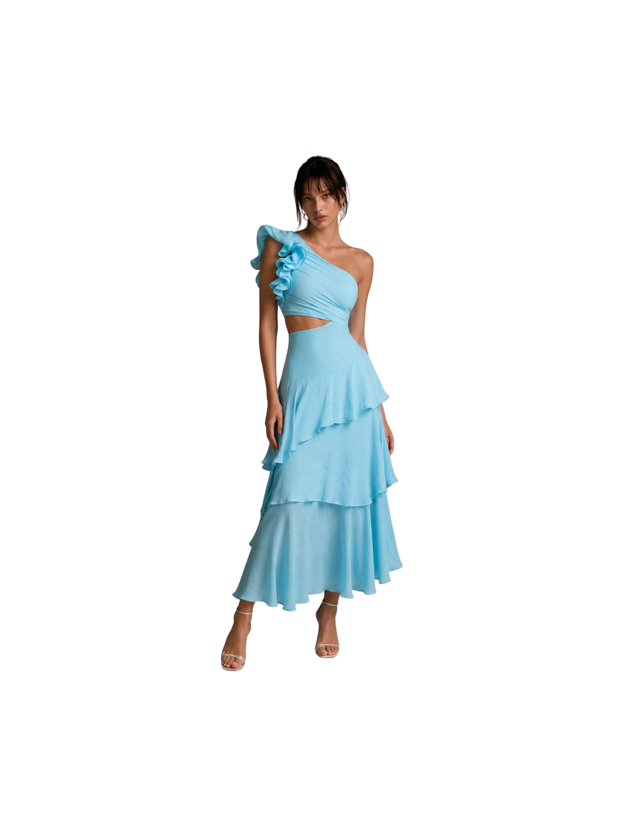 Deanna One-Shoulder Tiered Maxi Dress- blue
