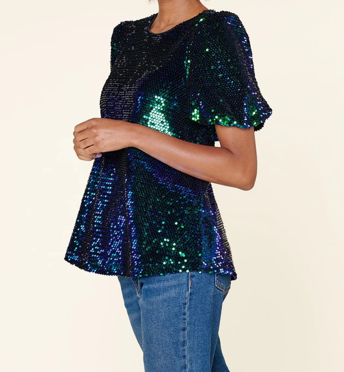 Alana Sequin Bubble Sleeve Top