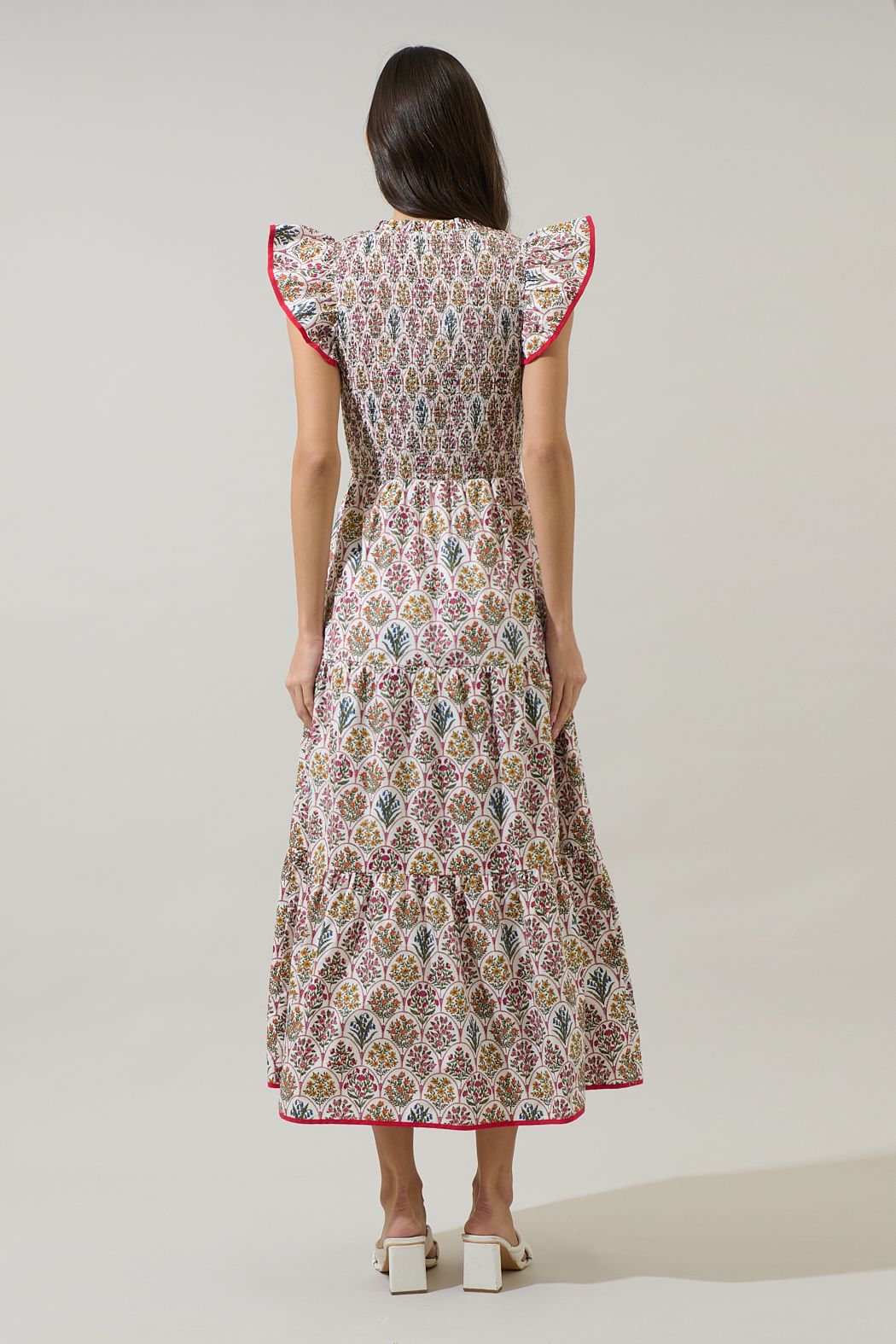 Kathy Floral Sunfire Tiered Midi Dress