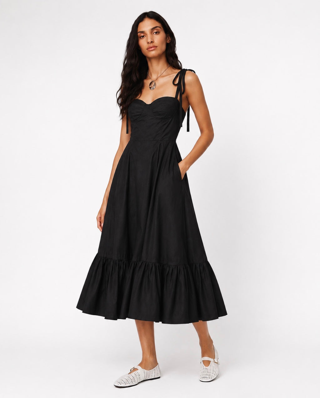 COTTON POPLIN RUCHED CORSET MAXI DRESS