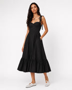 COTTON POPLIN RUCHED CORSET MAXI DRESS