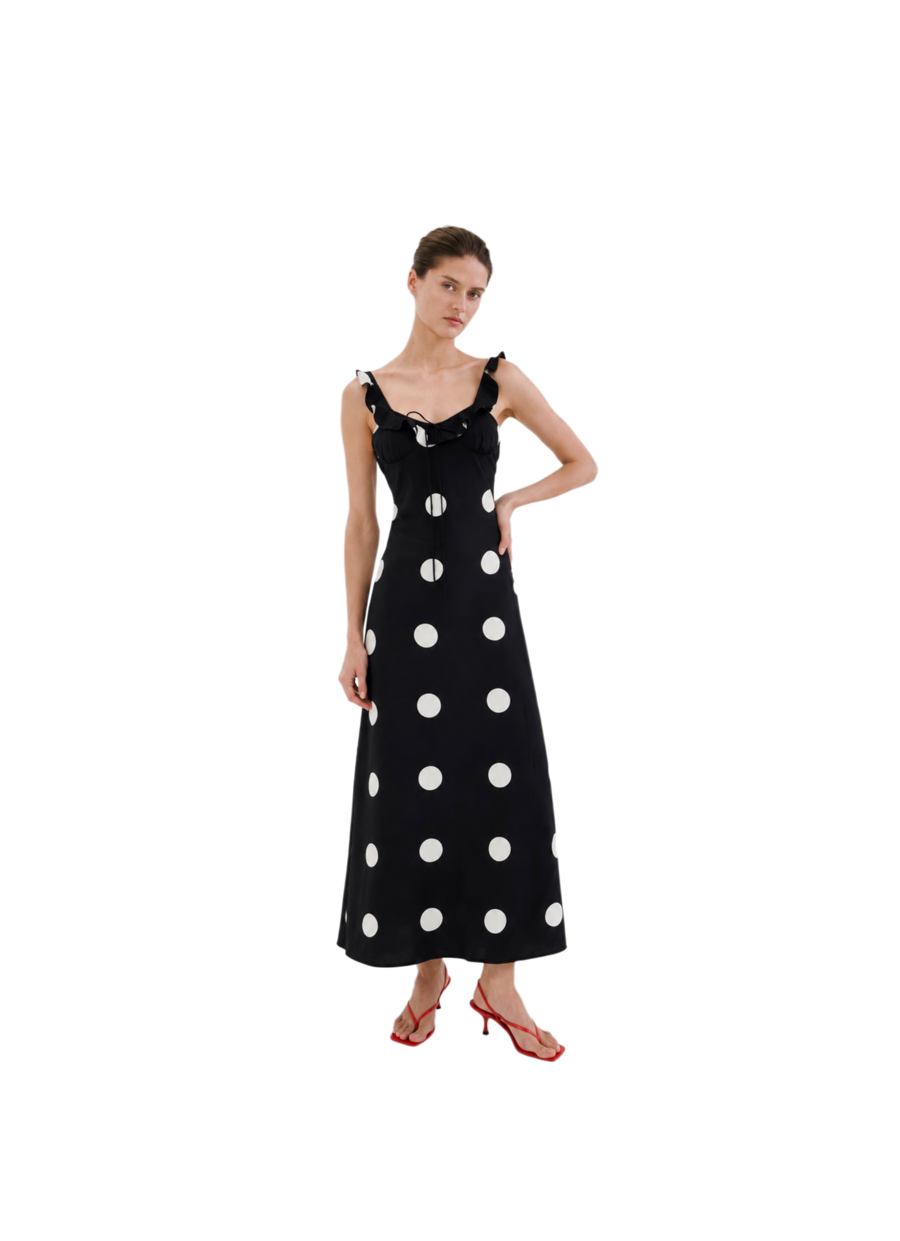 PIPER DRESS - SATIN MIDI SLIP DRESS IN DOT