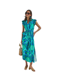 Blissy Tropical Astra Ruffle Maxi Dress