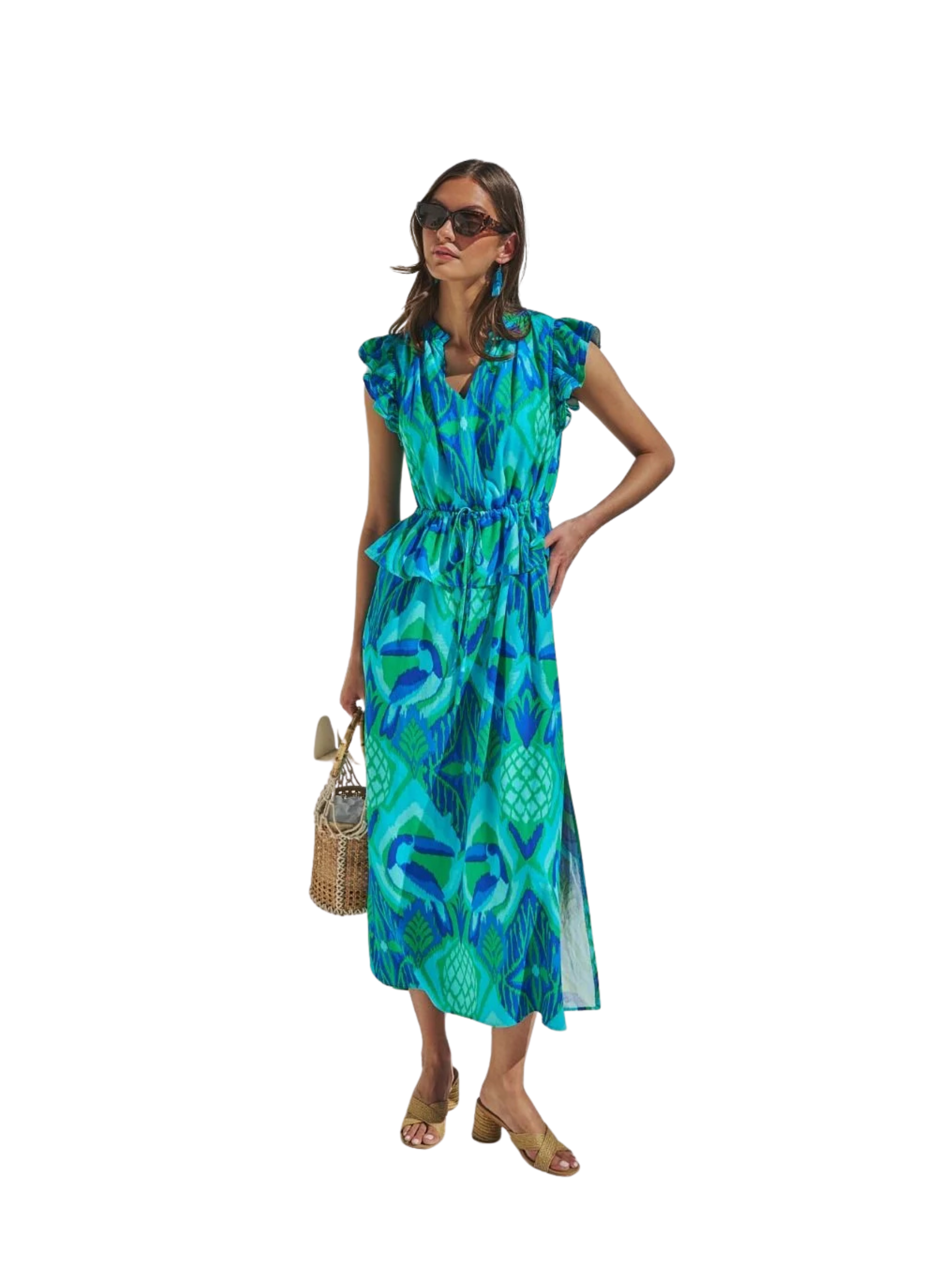Blissy Tropical Astra Ruffle Maxi Dress