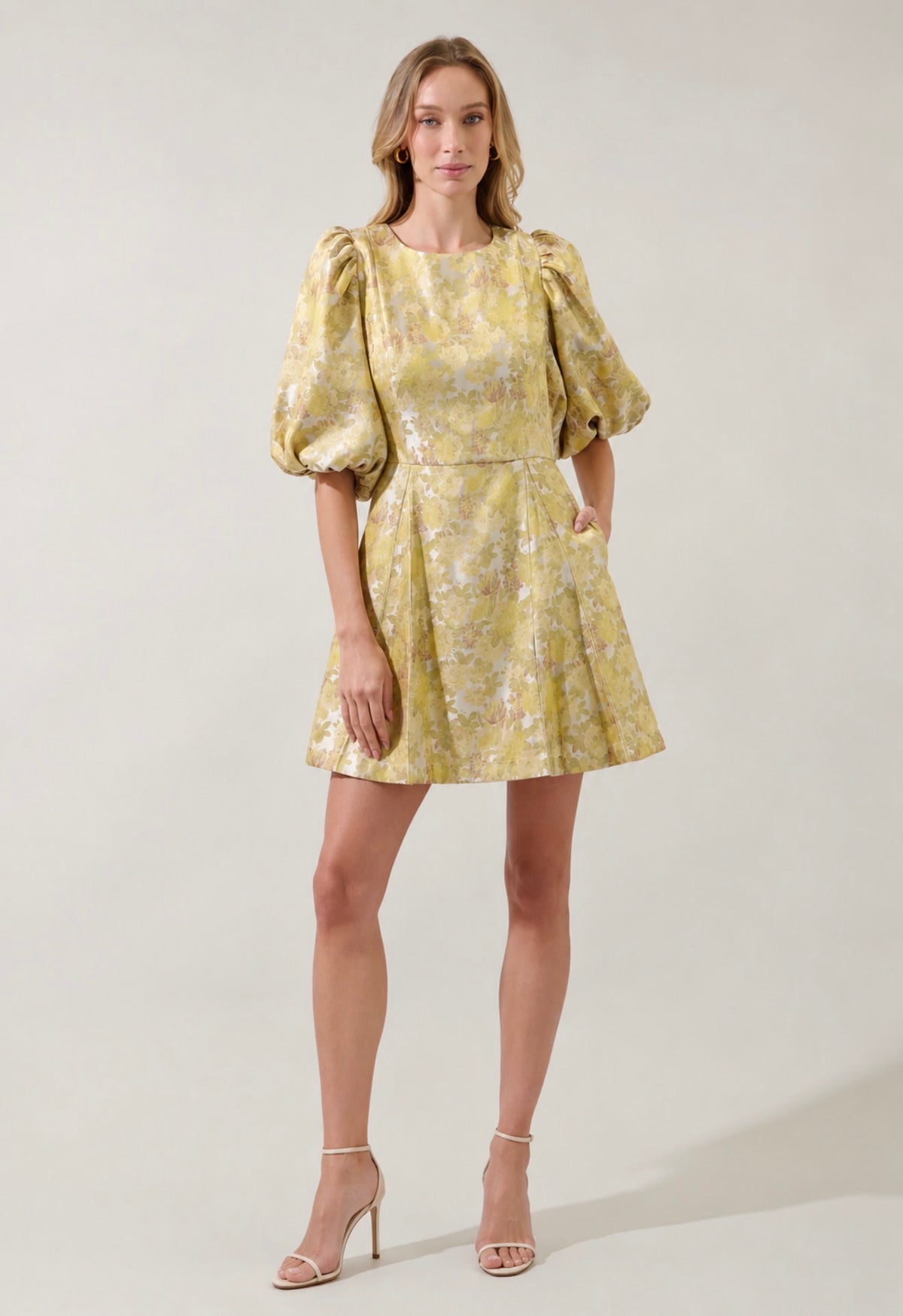 Iris Bubble Sleeve Mini Dress Kia Jacquard