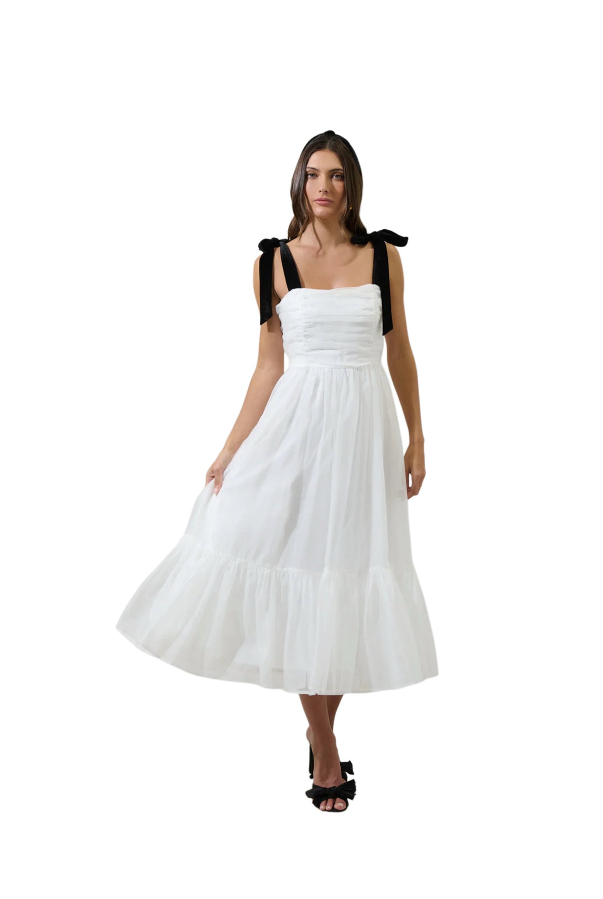 Polina Tulle Ruched Midi Dress