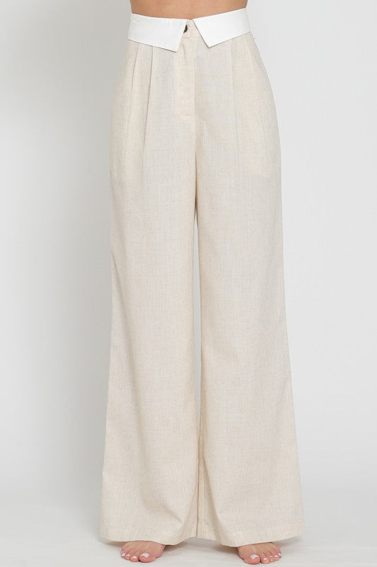 CONTRAST WAISTBAND DETAILING LINEN
LONG PANTS