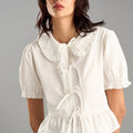 Plain Collar Top with Tie-Up Detail