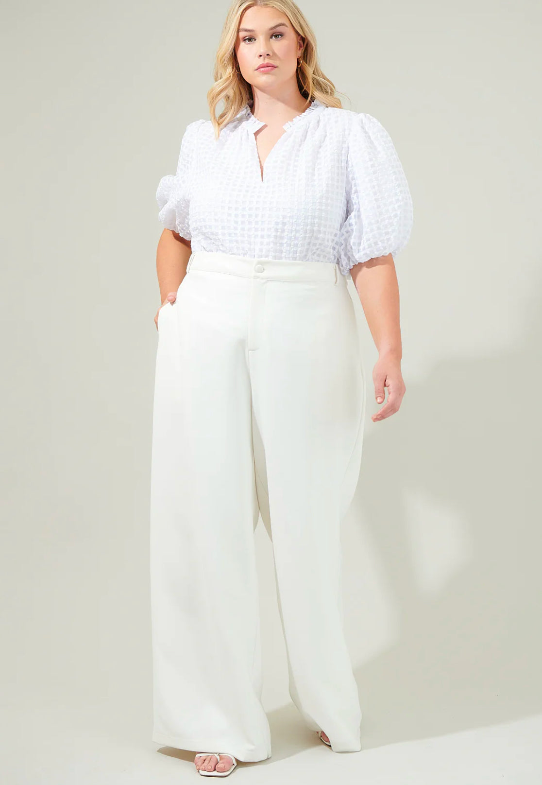 Gretna Organza Check Ruffle Blouse Curve