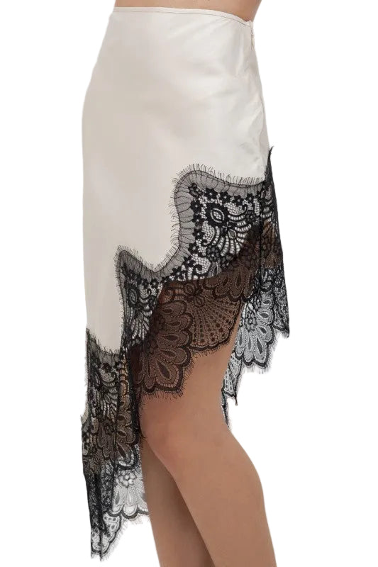 CONTRAST LACE ASYMMETRICAL SATIN
SKIRT
