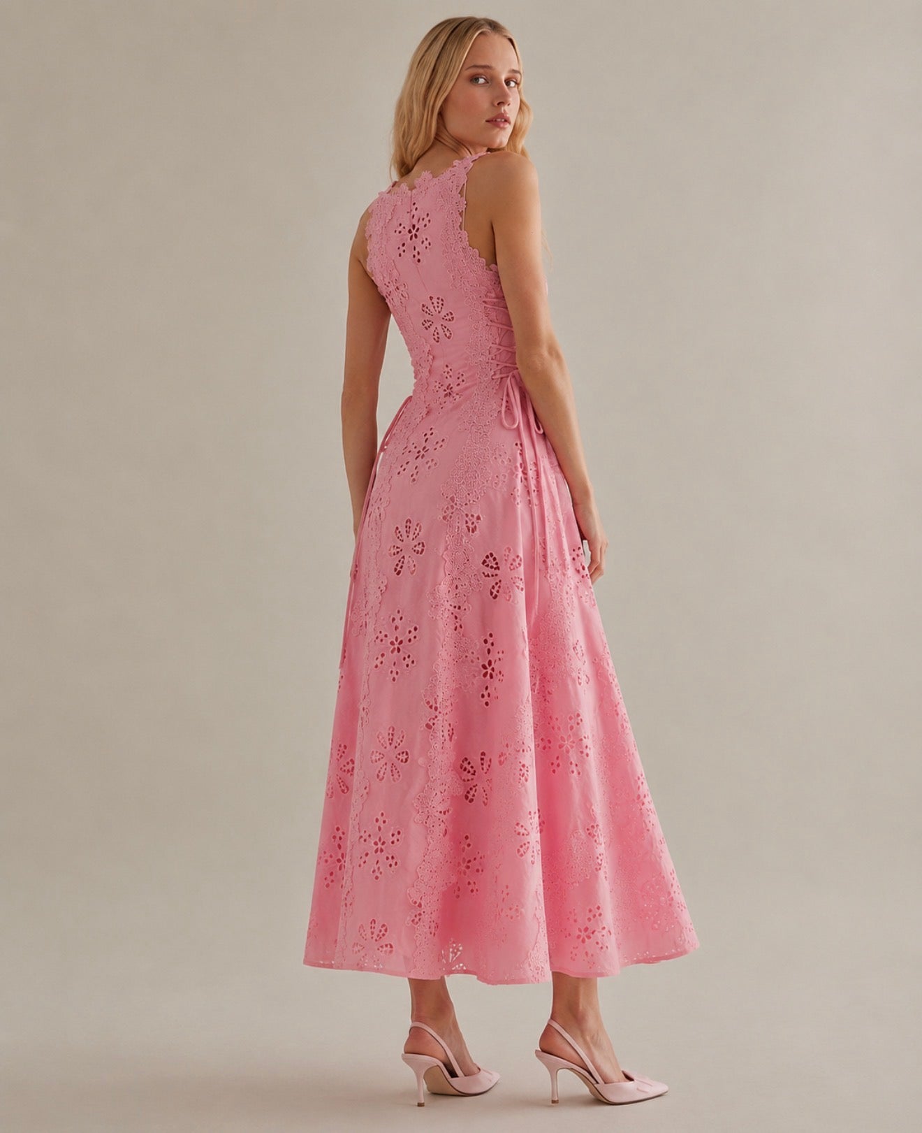 Rosé Eyelet Midi dress