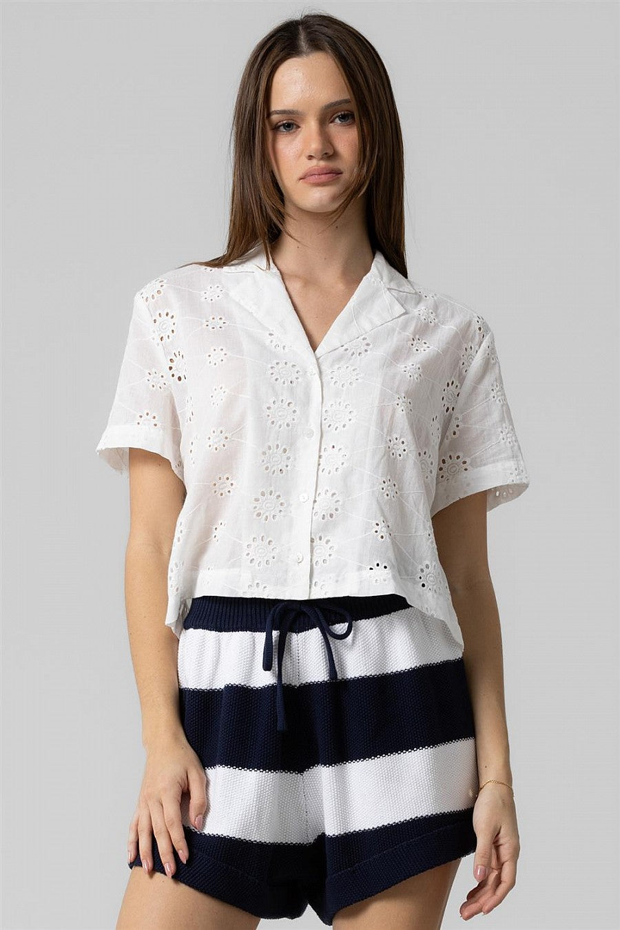 White eyelet top