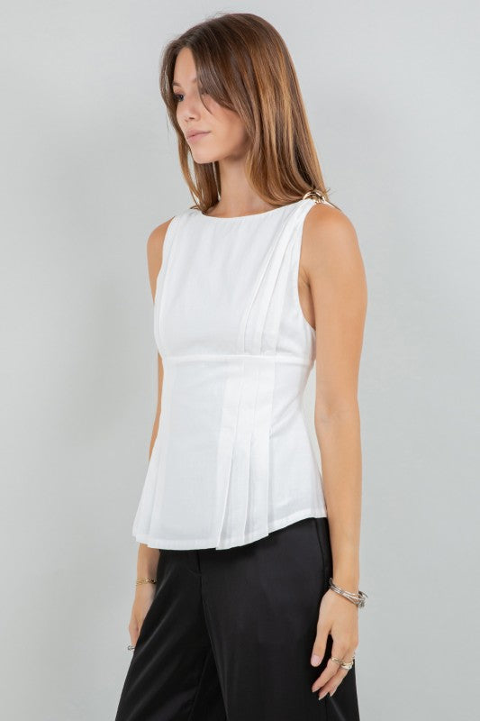 Metallic Accent Soft Woven Sleeveless Bouse