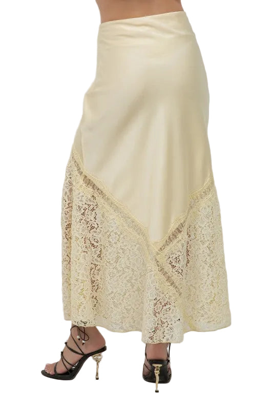 LACE SATIN MIXED ANKLE LENGTH SLIP SKIRT