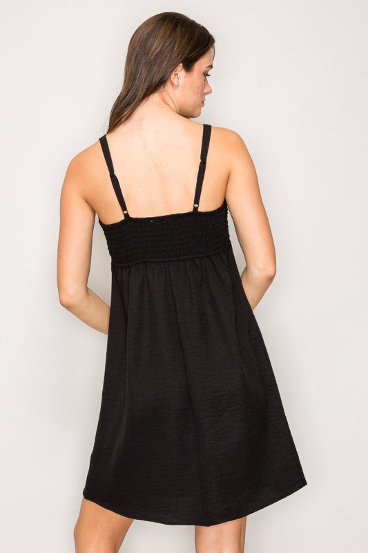 FAUX LINEN PLEATED MINI DRESS